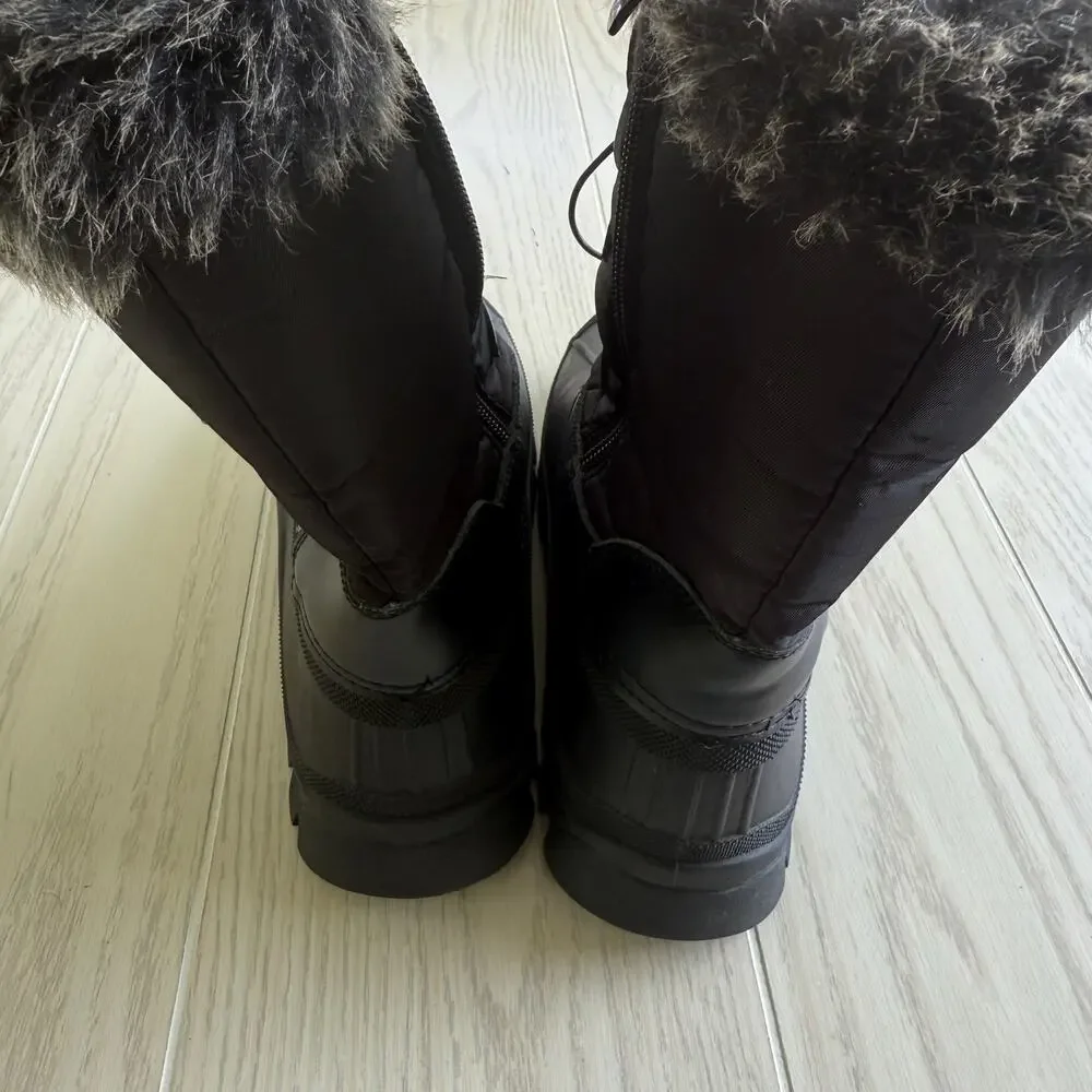 Dream Pairs Black Faux Fur Waterproof Snow Boots Women’s Size 6